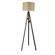 Lambadar Rustik Ahşap 3 Ayak Koyu Kahverengi Tripod Lambader Yeşil Slindir Şapka