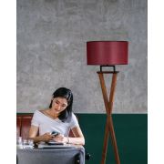 Lumexx Ecrin Ceviz Ahşap Lambader Silindir Hasır Bordo Abajurlu
