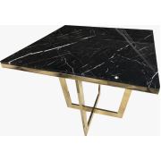 Marmopol Negro Marquina Gold Metal Mermer Yemek Masası 110*110 cm