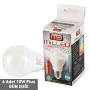 Milled Led Ampul E27 3500K 10W 6 Adet Plus - Gün Işığı