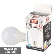 Milled Led Ampul E27 3500K 9W 10 Adet - Gün Işığı