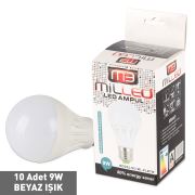 Milled Led Ampul E27 6500K 9W 10 Adet - Beyaz Işık