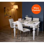 Mobusta Milord Parlak Beyaz Mutfak ve Salon Yemek Masası