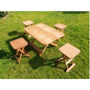 Modermo Grup-H- 114-Ahşap Katlanır Orta Sehpa (88*60)CM.(1ADET) + 111- Ahşap Katlanır Tabure (4 Adet)