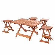 Modermo Grup-H 114 - Ahşap Katlanır Orta Sehpa (88x60) cm. (1 adet) + 111- Ahşap Katlanır Tabure (4 adet)