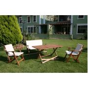 Modermo Grup-D-107-Ahşap Katlanır Masa(135x80) cm(1 adet)+104-Ahşap Katlanır Koltuk (2 adet)+106- Ahşap Katlanır Bank(1 adet)