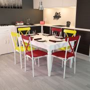 Modilayn ARD - 4120 Taraftar 6 Kare Ayaklı Sarı Kırmızı Masa Sandalye Takımı