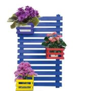 Ahşap Duvar Çiceklik 3 Saksılı Dikey - Mavi (Sepet : Kırmızı, Sarı, Mavi)