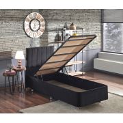 Niron Piano Lite Tek Kişilik Baza ve Başlık Seti Siyah Soho Kumaş 100x200 cm