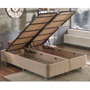 Niron Ela Sandıklı Sütlü Kahve Baza Sağlamlaştırılmış Silinebilir Kumaş Çift Kişilik Baza 150x200 cm