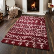 Payidar Kırmızı Krem Shaggy Halı İskandinav G2558M 120x180 cm