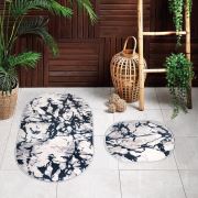 Payidar Banyo Halısı Kaymaz Tabanlı İkili Klozet Takımı 040 Mavi Oval 60x100-60x50 cm