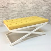 Pegai Hansel Metal Ayaklı Puf Bench Hardal Beyaz
