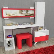 Pegai Magenta Puflu/Takı Dolaplı Makyaj Masası Kırmızı