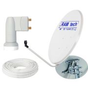 70 cm Ofset Çanak Anten Full Set+Montaj Ayağı +Çiftli Lnb+ 25 Metre Anten Kablosu + 4 Adet Dübel 150014