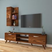 Rani A9 Duvar Raflı Kitaplıklı Tv Ünitesi Duvara Monte Dolaplı Modern Ayaklı Tv Sehpası Ceviz M47