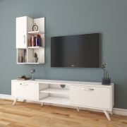 Rani A9 Duvar Raflı Kitaplıklı Tv Ünitesi Duvara Monte Dolaplı Modern Ayaklı Tv Sehpası Beyaz M46