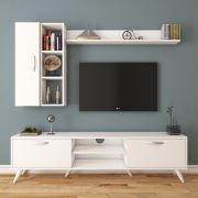 Rani A9 Duvar Raflı Kitaplıklı Tv Ünitesi Duvara Monte Dolaplı Modern Ayaklı Tv Sehpası Beyaz M45