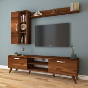 Rani A9 Duvar Raflı Kitaplıklı Tv Ünitesi Duvara Monte Dolaplı Modern Ayaklı Tv Sehpası Ceviz M45