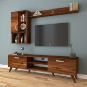 Rani A9 Duvar Raflı Kitaplıklı Tv Ünitesi Duvara Monte Dolaplı Modern Ayaklı Tv Sehpası Ceviz M44