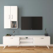 Rani A9 Duvar Raflı Kitaplıklı Tv Ünitesi Duvara Monte Dolaplı Modern Ayaklı Tv Sehpası Beyaz M43