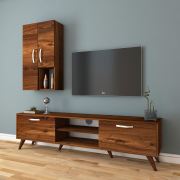 Rani A9 Duvar Raflı Kitaplıklı Tv Ünitesi Duvara Monte Dolaplı Modern Ayaklı Tv Sehpası Ceviz M43