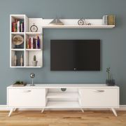 Rani A9 Duvar Raflı Kitaplıklı Tv Ünitesi Duvara Monte Dolaplı Modern Ayaklı Tv Sehpası Beyaz M42