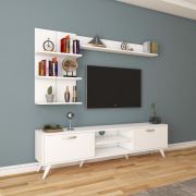 Rani A9 Duvar Raflı Kitaplıklı Tv Ünitesi Duvara Monte Dolaplı Modern Ayaklı Tv Sehpası Beyaz M41