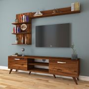 Rani A9 Duvar Raflı Kitaplıklı Tv Ünitesi Duvara Monte Dolaplı Modern Ayaklı Tv Sehpası Ceviz M41