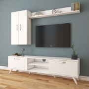 Rani A9 Duvar Raflı Kitaplıklı Tv Ünitesi Duvara Monte Dolaplı Modern Ayaklı Tv Sehpası Beyaz M40