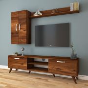 Rani A9 Duvar Raflı Kitaplıklı Tv Ünitesi Duvara Monte Dolaplı Modern Ayaklı Tv Sehpası Ceviz M40