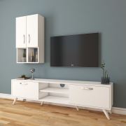 Rani A9 Duvar Raflı Kitaplıklı Tv Ünitesi Duvara Monte Dolaplı Modern Ayaklı Tv Sehpası Beyaz M39