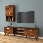 Rani A9 Duvar Raflı Kitaplıklı Tv Ünitesi Duvara Monte Dolaplı Modern Ayaklı Tv Sehpası Ceviz M39