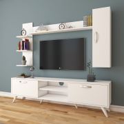 Rani A9 Duvar Raflı Kitaplıklı Tv Ünitesi Duvara Monte Dolaplı Modern Ayaklı Tv Sehpası Beyaz M20
