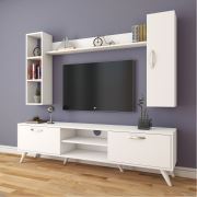 Rani A9 Duvar Raflı Kitaplıklı Tv Ünitesi Duvara Monte Dolaplı Modern Ayaklı Tv Sehpası Beyaz M9