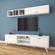Rani A9 Duvar Raflı Kitaplıklı Tv Ünitesi Duvara Monte Dolaplı Modern Ayaklı Tv Sehpası Beyaz M8
