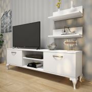 Rani A4 Duvar Raflı Tv Sehpası - Kitaplıklı Tv Ünitesi Modern Ayaklı Tasarım Beyaz