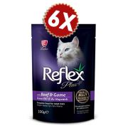 Reflex Plus Biftekli ve Av Hayvanlı Pouch KediJöleli Parça Etli 100 gr 6 Lı Avantaj Paketi