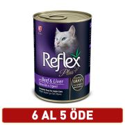 Reflex Plus Biftek ve Ciğerli Kedi Soslu Et Parçacıklı Konserve 400 gr 6 AL 5 ÖDE