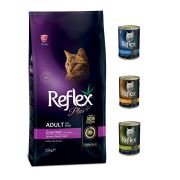 Reflex Plus Tavuklu Renkli Taneli Yetişkin Kedi Maması 15 Kg Biftek Ciğer Konserve Hediye