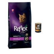 Reflex Plus Tavuklu Renkli Taneli Yetişkin Kedi Maması 1,5 Kg Biftek Ciğer Konserve Hediye