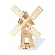 Güneş Enerjili Çatılı Yel Değirmeni 3D Ahşap Puzzle W120