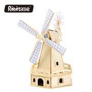 Güneş Enerjili Rüzgargülü Yel Değirmeni 3D Ahşap Puzzle W140
