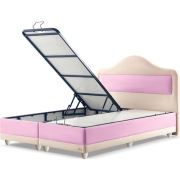 Sanatde Lifos Pembe - Krem Çift Kişilik Baza + Başlık 150x200 cm