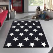 Saray Tilla 014 Yıldızlı Siyah Beyaz Modern Halı 150x230 cm