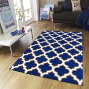 Saray Halı Tilla 031 Karo Desen Lacivert / Gold Modern Halı 120x170 cm
