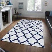 Saray Halı Tilla 032 Karo Desen Lacivert Modern Halı 120x170 cm