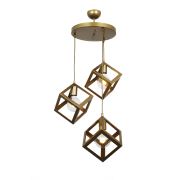 Taşcan Aydınlatma Arvis Küp 3'lü Gold Eskitme Boyalı Sarkıt Modern Avize
