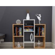 Tdesigno Mambo Kitaplık 6 Raflı Kütüphane Ofis Dosya Dolabı Safir Meşe-Beyaz 85 cm