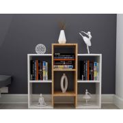 Tdesigno Dema Kitaplık 6 Raflı Kütüphane Ofis Dosya Dolabı Safir Meşe-Beyaz 85 cm